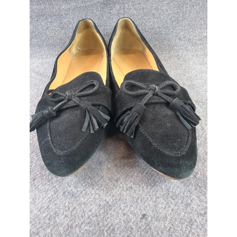 Talbots Tassel Bow Loafers Women‎ 7M Black Suede Pointed Toe Flats Driver Sole